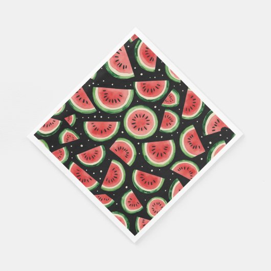 Whimsical Watermelon Watercolor auf Starry Black Serviette (Ecke)