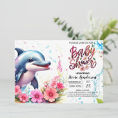 Whimsical Waves Dolphin Girl Baby Dusche Einladung (Stehend Vorderseite)