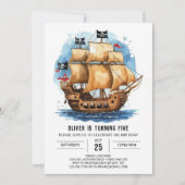 Whimsical Waves Matey Pirate Geburtstag Einladung (Vorderseite)