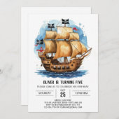 Whimsical Waves Matey Pirate Geburtstag Einladung (Vorne/Hinten)