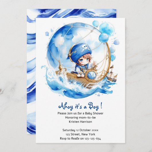 Whimsical Waves Nautical Boy Baby Dusche Einladung (Vorne/Hinten)