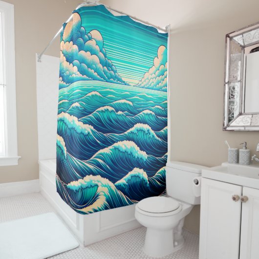 "Whimsical Waves: Ocean Harmony" Duschvorhang (Beispiel)