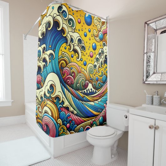 "Whimsical Waves: Ocean's Mirth" Duschvorhang (Beispiel)