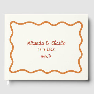 Whimsical Wavy Border 70er Burnt Orange Wedding Gästebuch