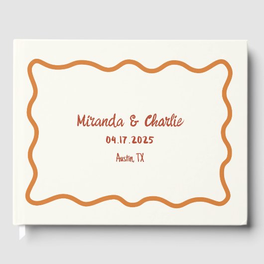 Whimsical Wavy Border 70er Burnt Orange Wedding Gästebuch (Vorderseite)