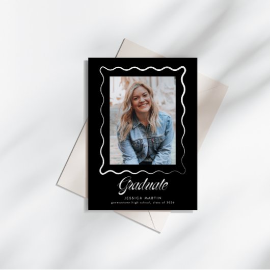 Whimsical Wavy Border Graduation Announcement Einladung