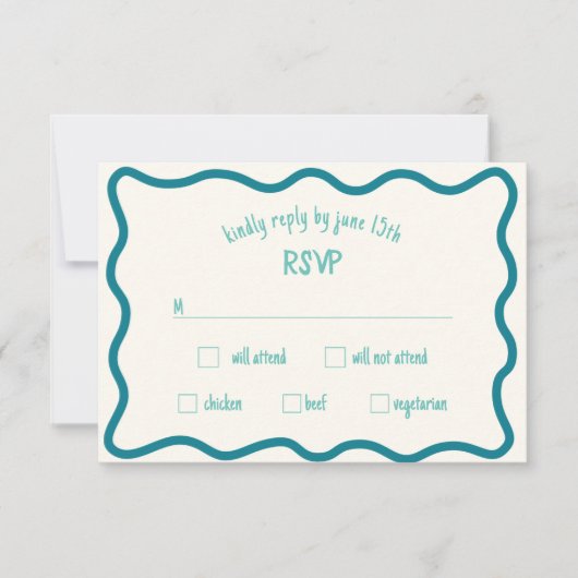 Whimsical Wavy Border Handgeschriebene Blue RSVP C (Vorderseite)