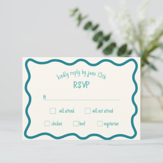 Whimsical Wavy Border Handgeschriebene Blue RSVP C (Stehend Vorderseite)