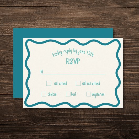 Whimsical Wavy Border Handgeschriebene Blue RSVP C Karte