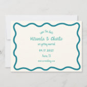 Whimsical Wavy Border Handgeschriebene Retro Blue Save The Date (Vorderseite)
