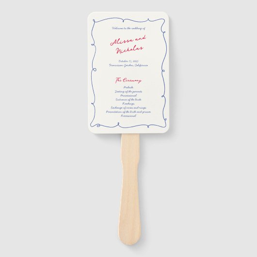 Whimsical Wavy Border & Script Wedding Programm Fächer (Vorderseite)