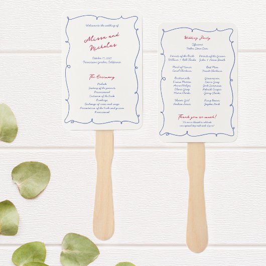 Whimsical Wavy Border & Script Wedding Programm Fächer
