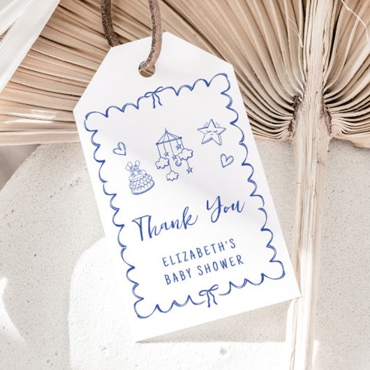 Whimsical Wavy Frame Baby Boy Dusche Vielen Dank Geschenkanhänger