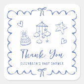 Whimsical Wavy Frame Baby Boy Dusche Vielen Dank Quadratischer Aufkleber (Vorderseite)