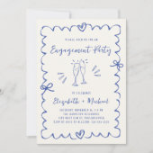 Whimsical Wavy Frame Blue Photo Engagement Party Einladung (Vorderseite)