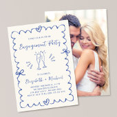 Whimsical Wavy Frame Blue Photo Engagement Party Einladung