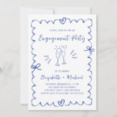 Whimsical Wavy Frame Blue Photo Engagement Party Einladung (Vorderseite)