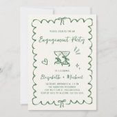 Whimsical Wavy Frame Photo Green Engagement Party Einladung (Vorderseite)