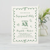 Whimsical Wavy Frame Photo Green Engagement Party Einladung (Stehend Vorderseite)