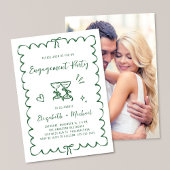 Whimsical Wavy Frame Photo Green Engagement Party Einladung