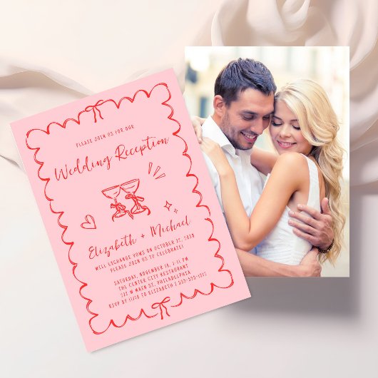 Whimsical Wavy Frame Photo Wedding Reception Einladung