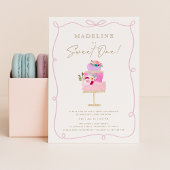 Whimsical Wavy Frame Pink Cake First Birthday Einladung