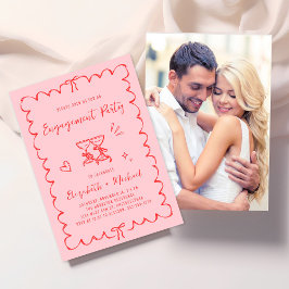 Whimsical Wavy Frame Pink Photo Engagement Party Einladung