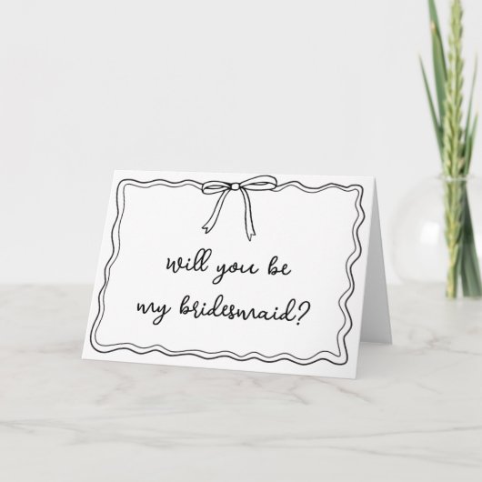 Whimsical Wavy Hand Drawn Bow Bridesmaid Vorschlag Karte (Vorderseite)