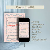 Whimsical wavy of Blush Pink and Soft Blue Aqiqah Einladung