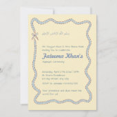 Whimsical Wavy of Light Yellow Soft Blue Aqiqah Einladung (Vorderseite)