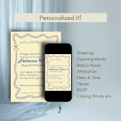 Whimsical Wavy of Light Yellow Soft Blue Aqiqah Einladung