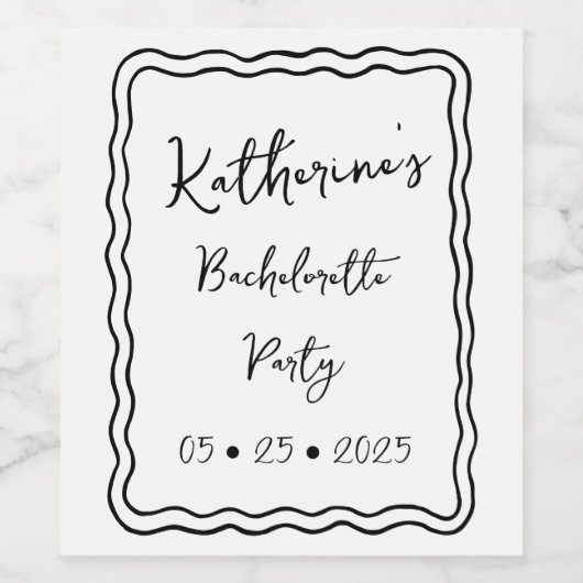 Whimsical Wavy Retro Groovy Junggeselinnen-Abschie Weinetikett (Einzelnes Label)