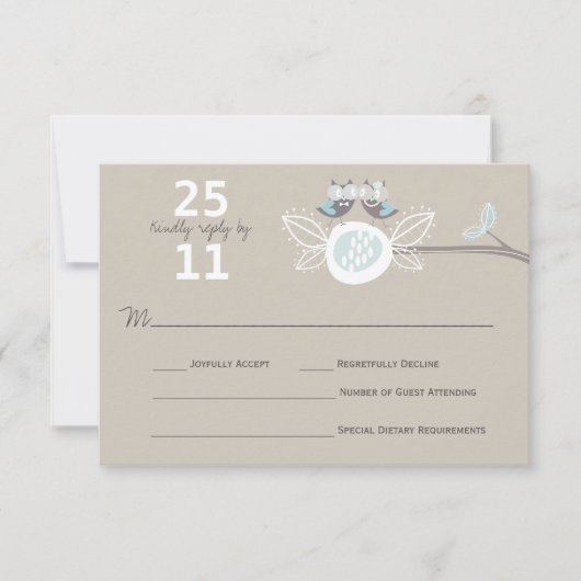 Whimsical Wedding Brown Owls on Branch RSVP Card (Vorderseite)