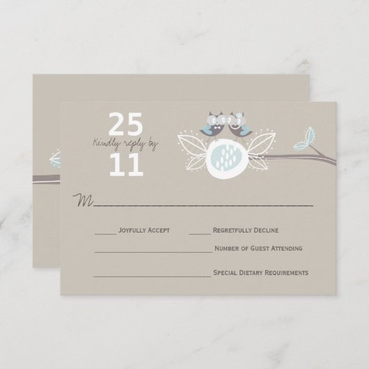 Whimsical Wedding Brown Owls on Branch RSVP Card (Vorne/Hinten)
