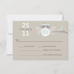 Whimsical Wedding Brown Owls on Branch RSVP Card Karte