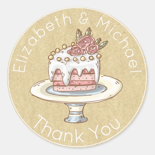 Whimsical Wedding Cake Danke Ihnen für Kraft Look Runder Aufkleber (Vorderseite)