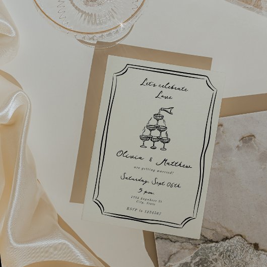Whimsical Wedding Champagne Tower Einladung