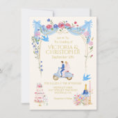 Whimsical Wedding Couple Italian scooter Einladung (Vorderseite)