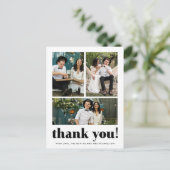 Whimsical Wedding Danke Typografie Drei Foto Postkarte (Stehend Vorderseite)