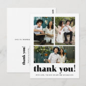 Whimsical Wedding Danke Typografie Drei Foto Postkarte (Vorne/Hinten)
