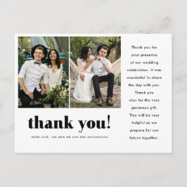 Whimsical Wedding danke Typografie Zwei Foto Postkarte