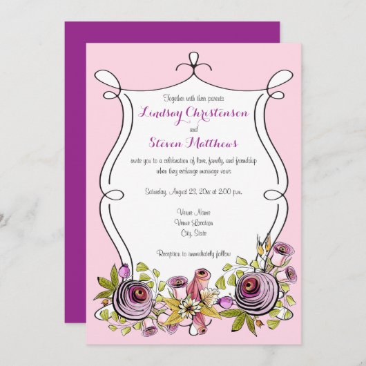 Whimsical Wedding Einladung | Aquarell Florals (Vorne/Hinten)