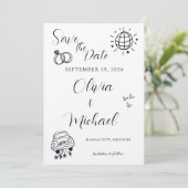 Whimsical Wedding Einladung mit spielerischen Icon (Stehend Vorderseite)