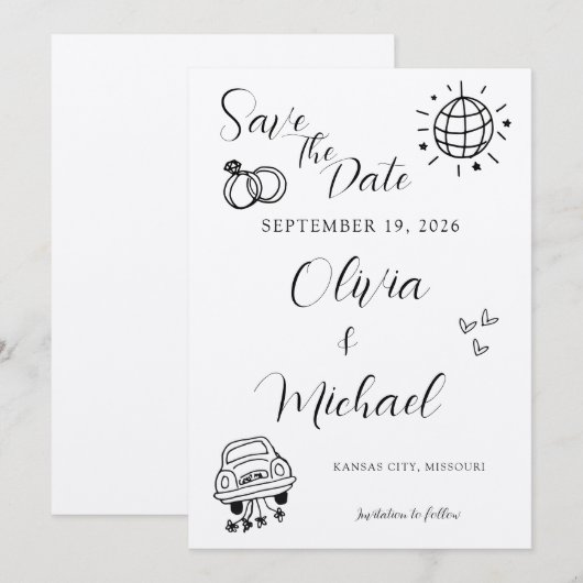 Whimsical Wedding Einladung mit spielerischen Icon (Vorne/Hinten)