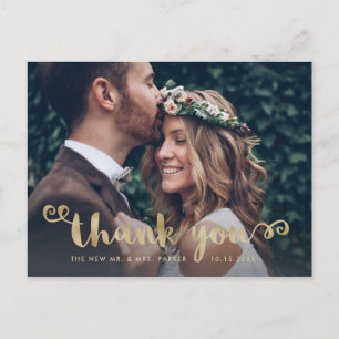 Whimsical Wedding Foto Imitats Gold Script Vielen  Postkarte