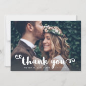 Whimsical Wedding Foto | White Script Vielen Dank Magneteinladung (Vorderseite)