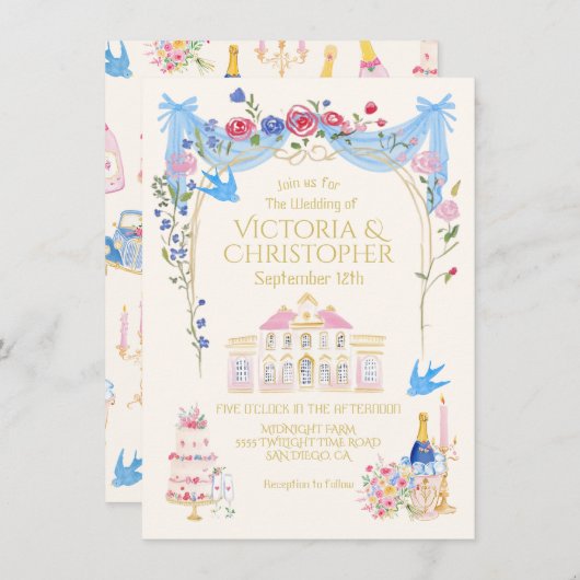 Whimsical Wedding French Chateau Mansion Einladung (Vorne/Hinten)