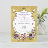 Whimsical Wedding Invite | IMITATE Goldfolie, Blum Einladung (Stehend Vorderseite)