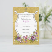 Whimsical Wedding RSVP | IMITATE Goldfolie, Blume Einladung (Stehend Vorderseite)