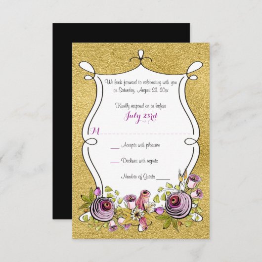 Whimsical Wedding RSVP | IMITATE Goldfolie, Blume Einladung (Vorne/Hinten)